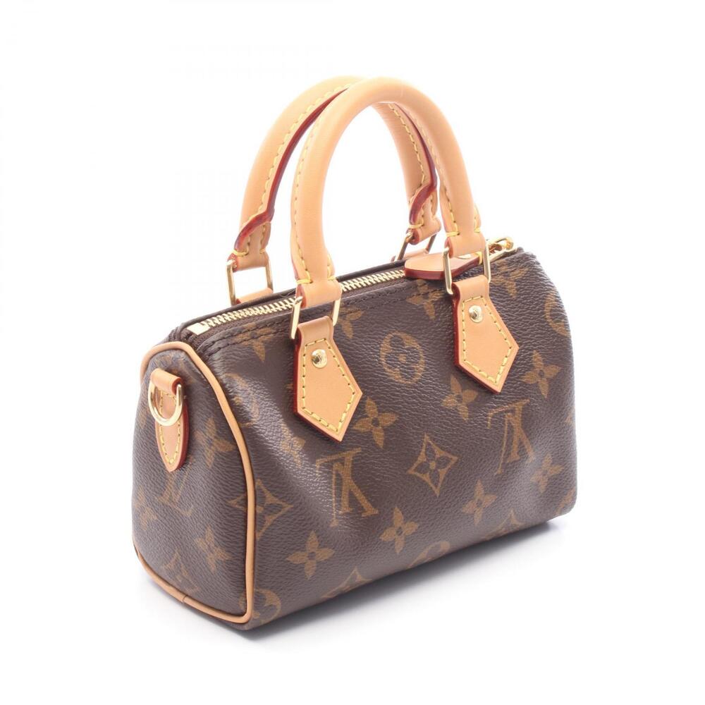 Louis Vuitton Brown Leather Handbag Monogram Speedy Canvas - Picture 2 of 4